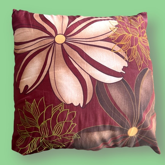 Decorative Maroon Floral Pillow 16” x 16” Large Flower Design - Picture 2 of 7